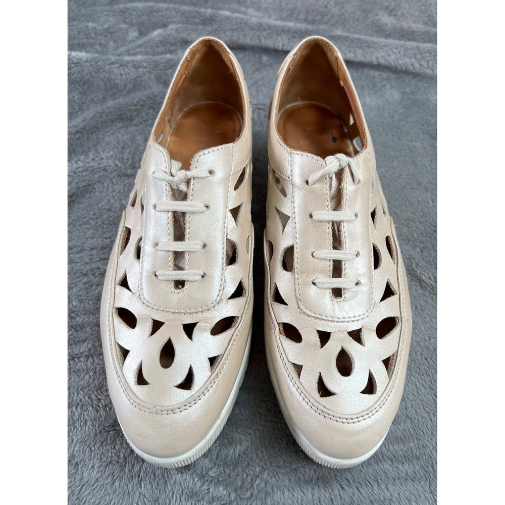 Aquatalia Abilene Cut Out Sneakers Womens 6.5 Metallic Pearl Loafer Shoes
